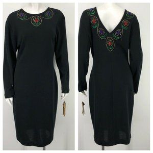 Vintage Liz Claiborne 12 Sweater Dress Beaded 80's